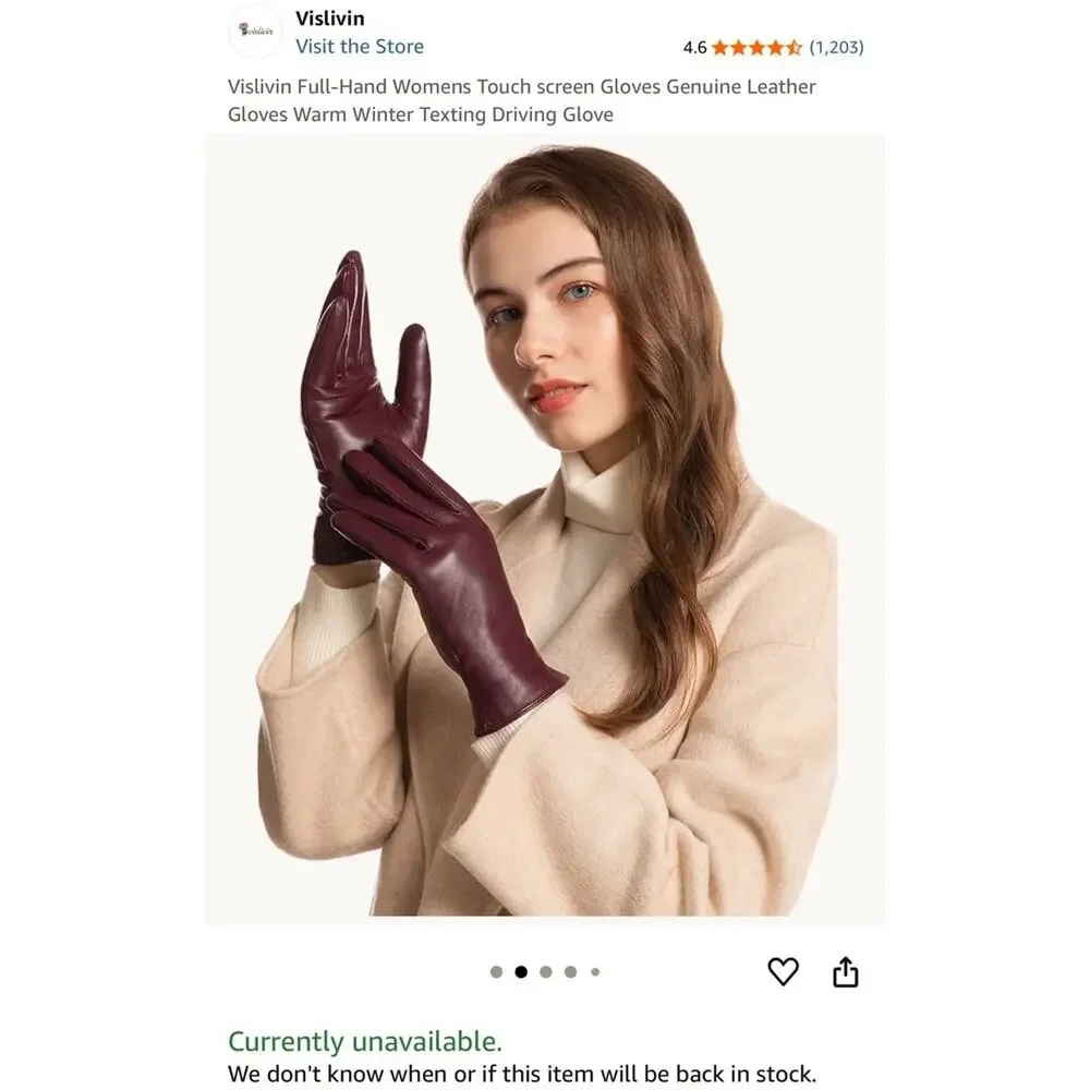 $94 Small 7”  Genuine Leather Burgundy Touch Screen Driving Warm Gloves Women
